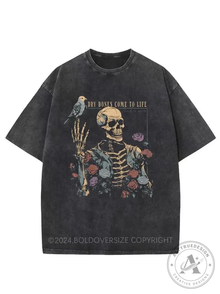 Vintage Dry Bones Come To Life Skeleton and Bird Washed T-Shirt
