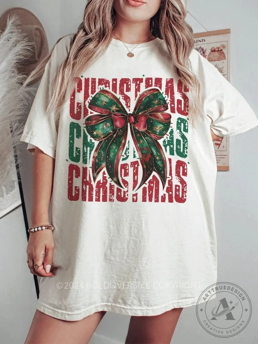 Christmas Bow Graphic Holiday Season Festive T-Shirt